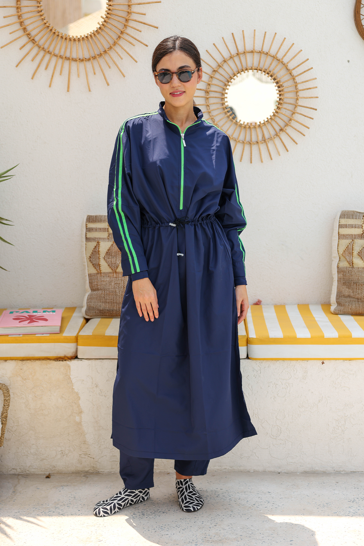 Hayaa+ Blue with Green Stripes Extra Long Burkini