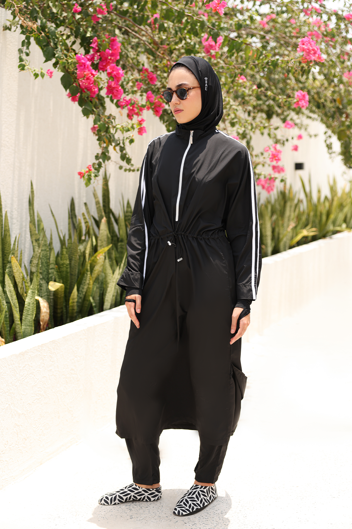 Hayaa+ Black with White Stripes Extra Long Burkini
