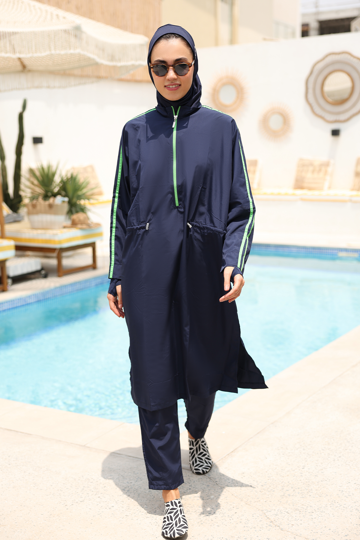 Hayaa+ Blue with Green Stripes Knee-Length Burkini