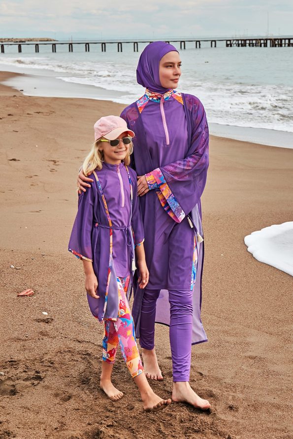 Purple Elegant Girls Swimwear