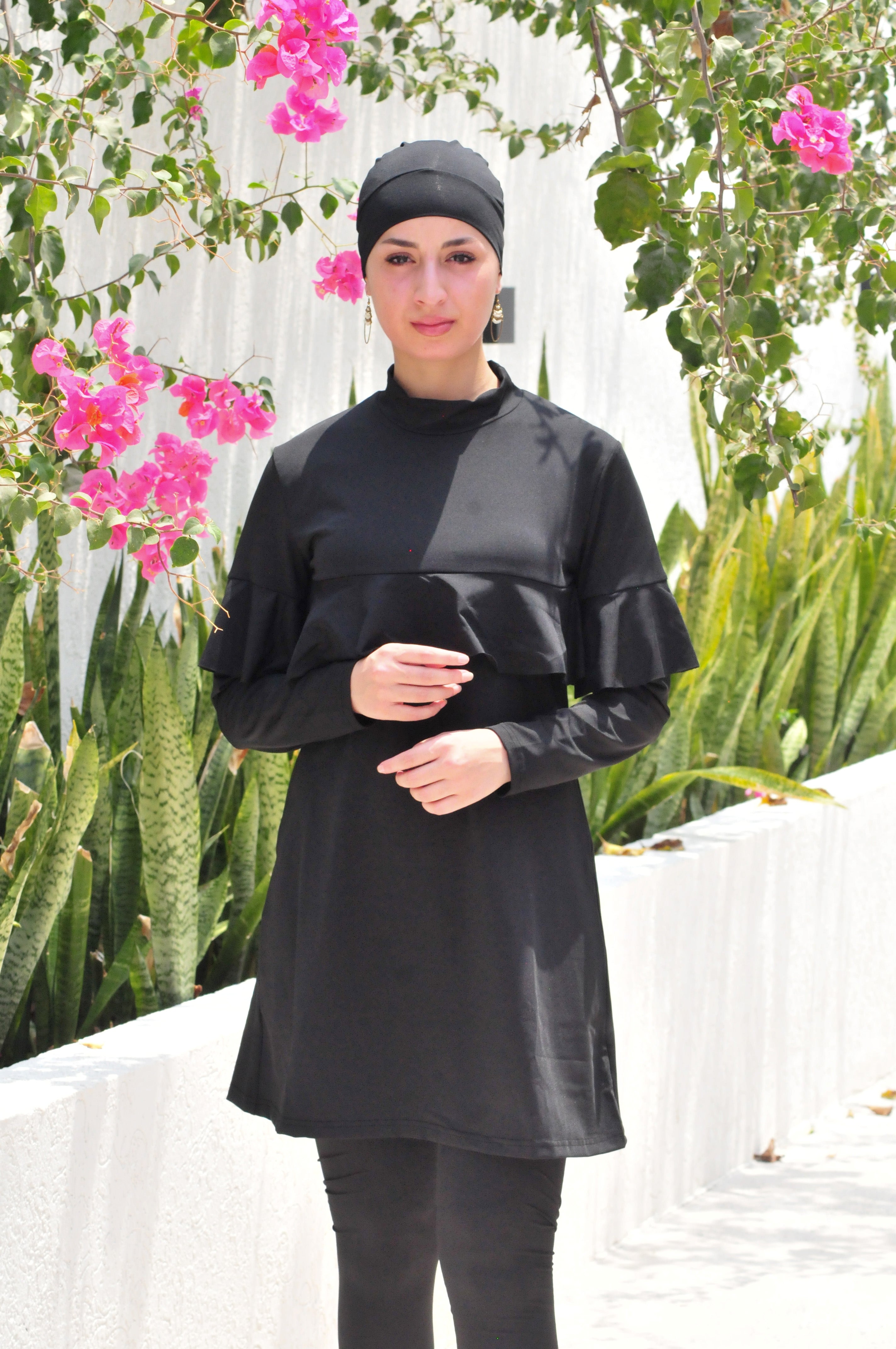 4-Piece Set Full Hijab Long Sleeve Ruffled Pleated Flexible Burkini