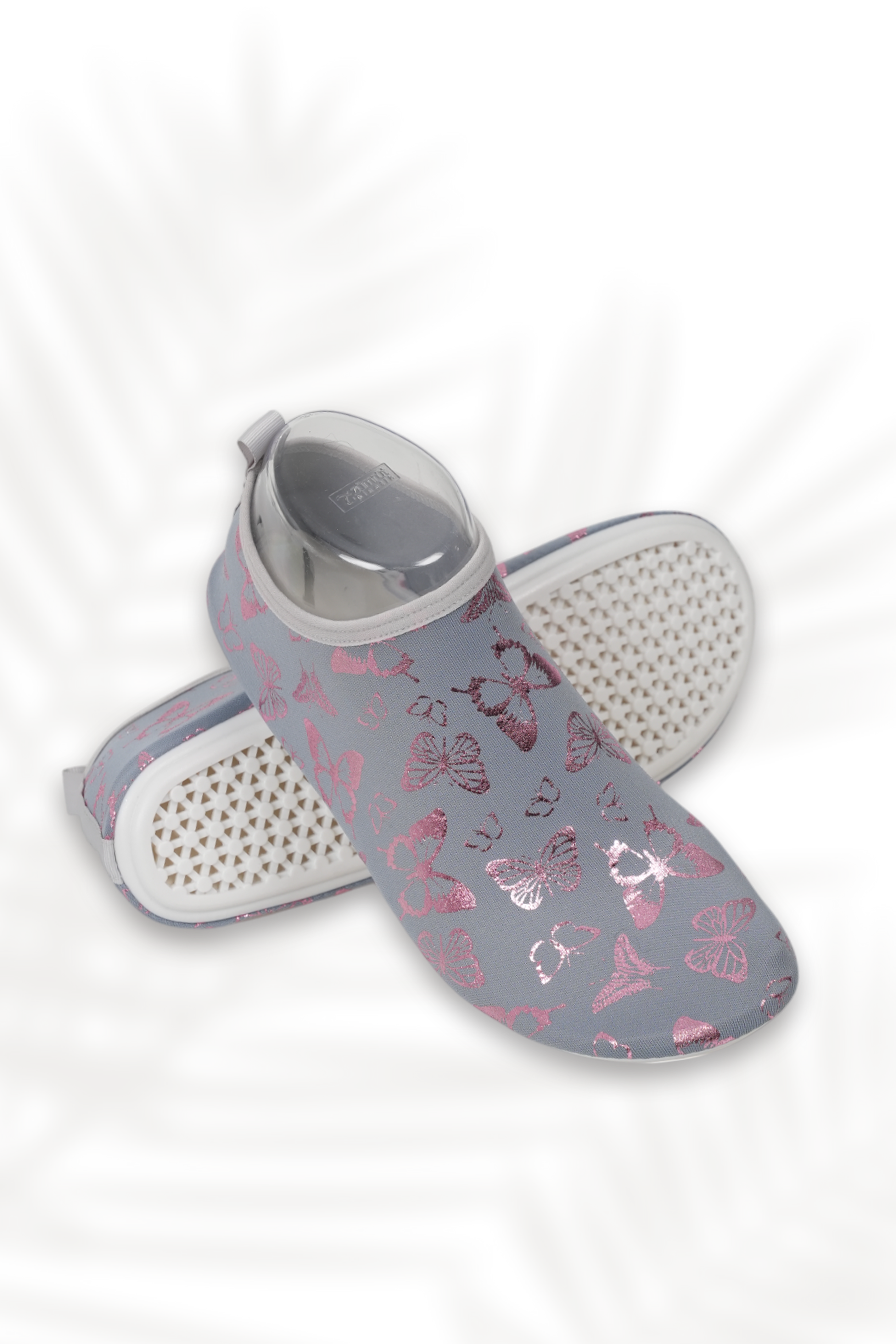 Grey with Pink Butterfly Thick Sole Beach Shoes