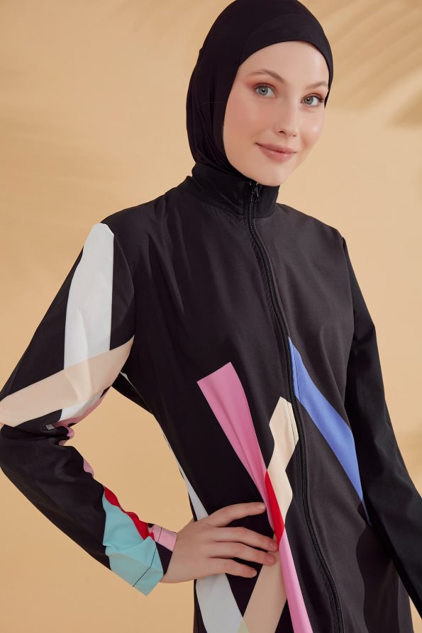 Parachute 4-Piece Black Full-Coverage Modest Swimwear