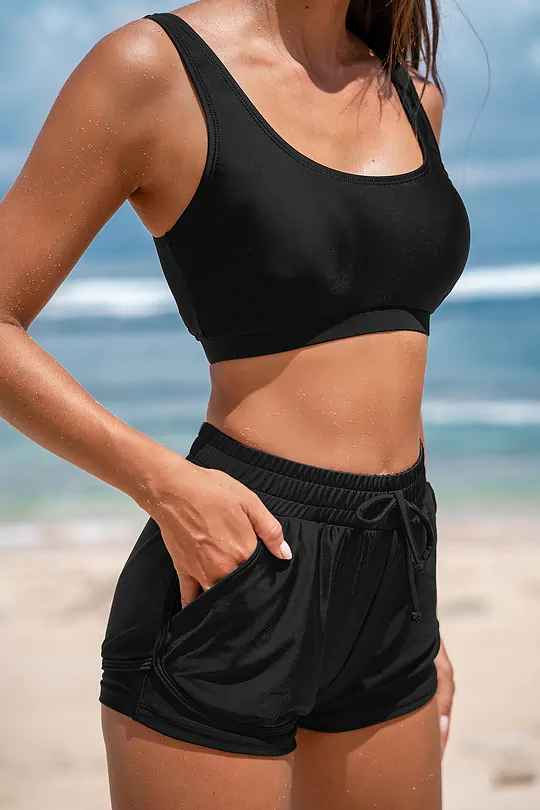BAE Black Bikini Bralette & Boy Shorts Set