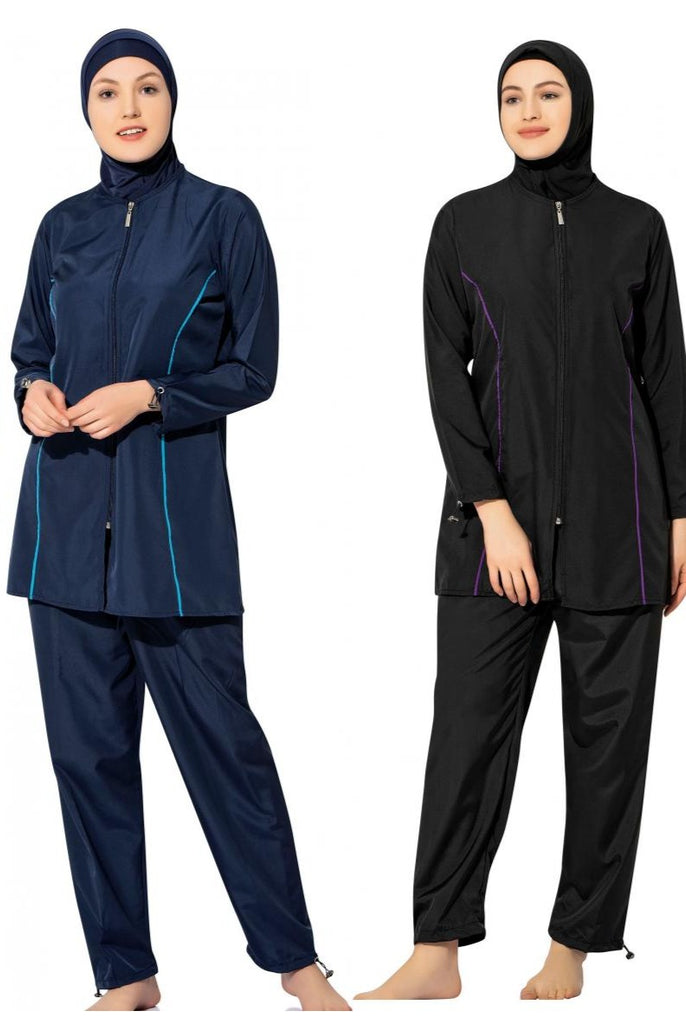 BAE Modest Women's Long Sleeve Solid Plain Full Burkini Muslim Swimwear S-5XL Plus Size with Hijab - Burkini