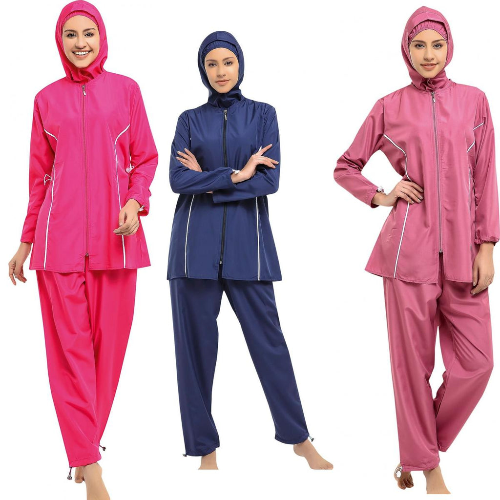 BAE Modest Women's Long Sleeve Straight Full Burkini Muslim Swimwear S-5XL Plus Size with Hijab - Burkini