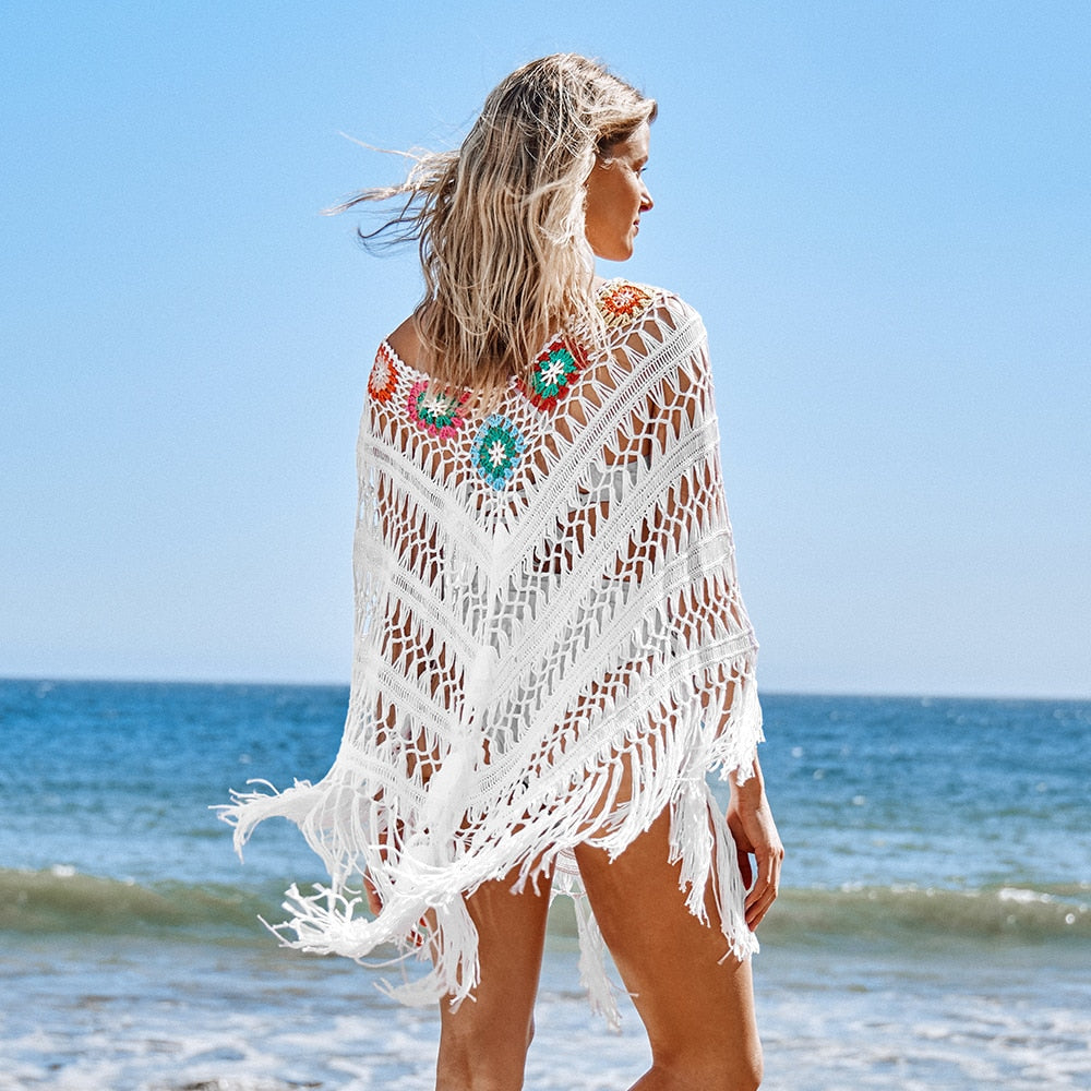 BAE Crochet Neckline Bat Sleeve Cover Up
